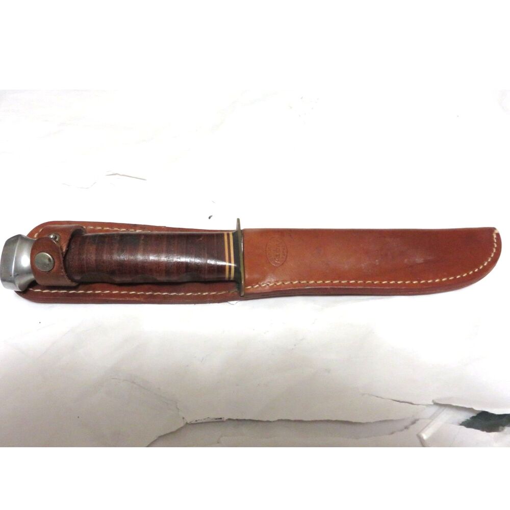 Vintage KABAR USA KNIFE #1207 Fixed Blade + Leather Sheath  11.25" long 6" blade